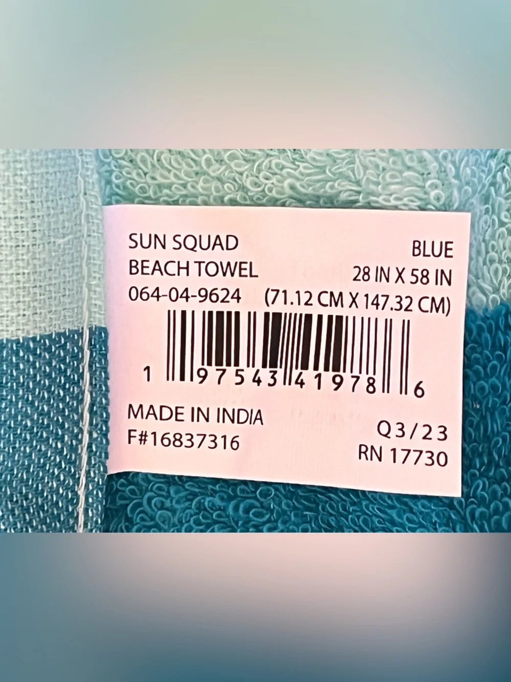 Sun Squad Blue and Teal Striped Beach Towel